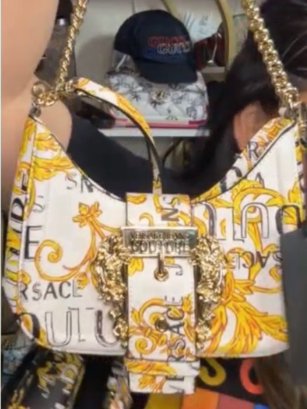 Versace White & Yellow Baroque Buckle Shoulder Bag NWT